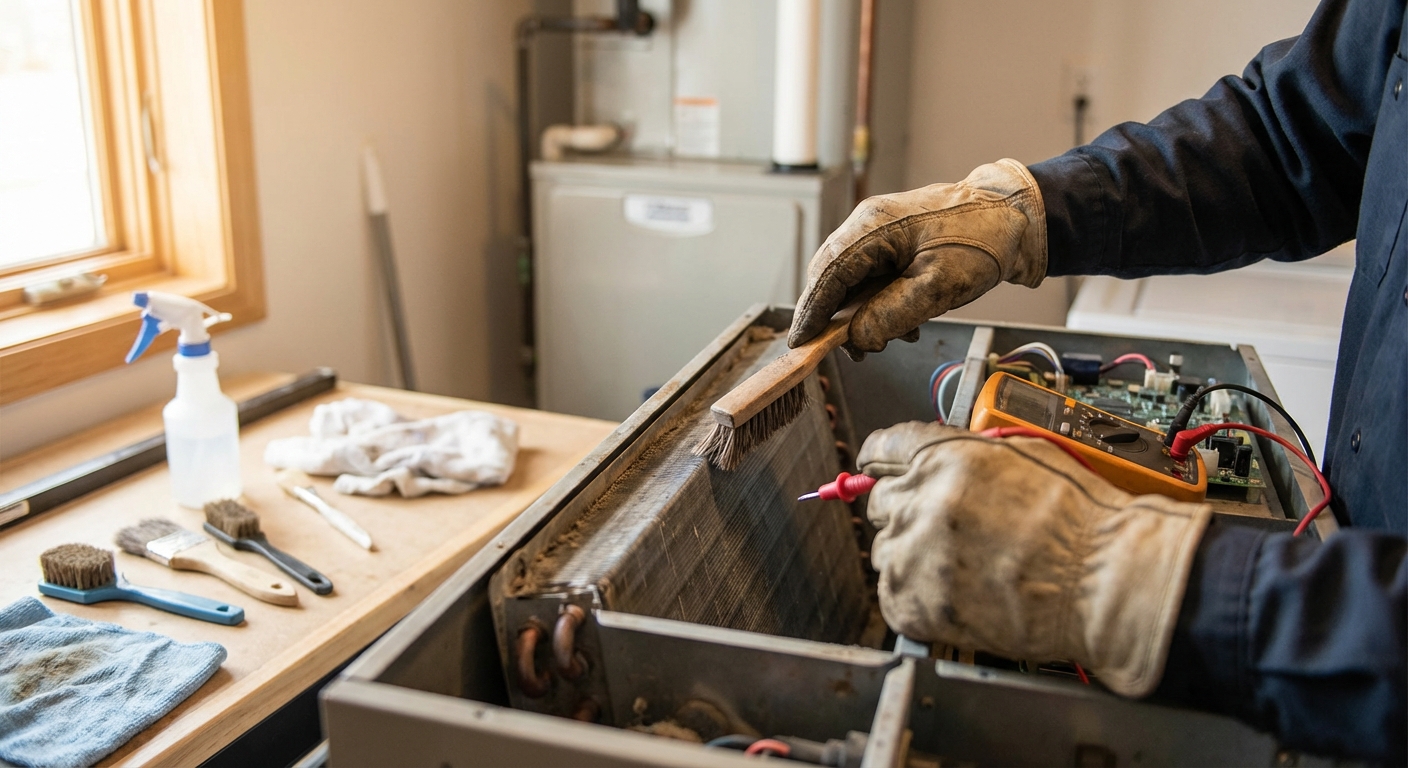 Close-up of HVAC maintenance inspection